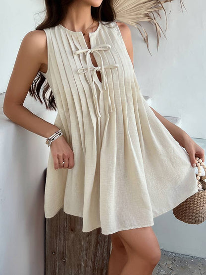 Tie Pleated Sleeveless Dress