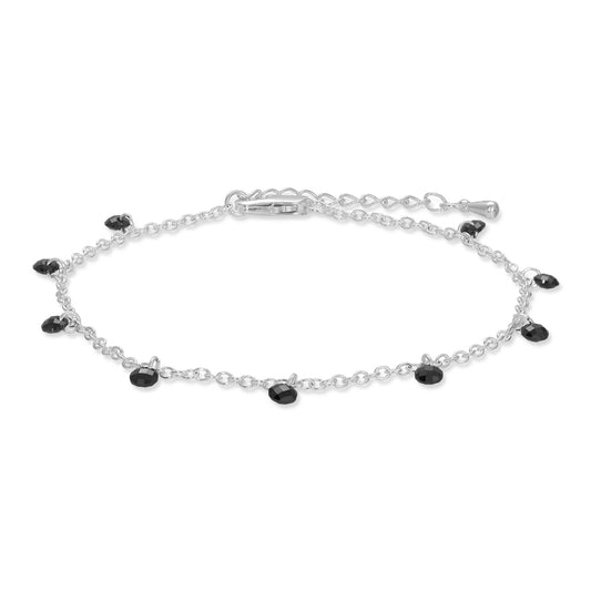 Ankle Bracelet - Silver chain and black crystals