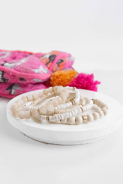 Summer Fresh Neutrals stack clay glass wood beads bracelets set