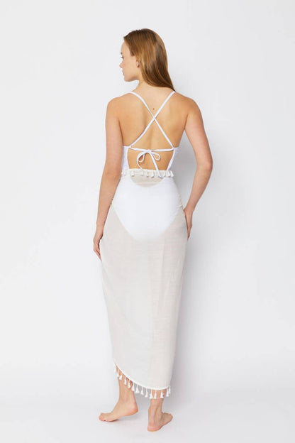 Long Wrap Cover Up with Tassel Detail