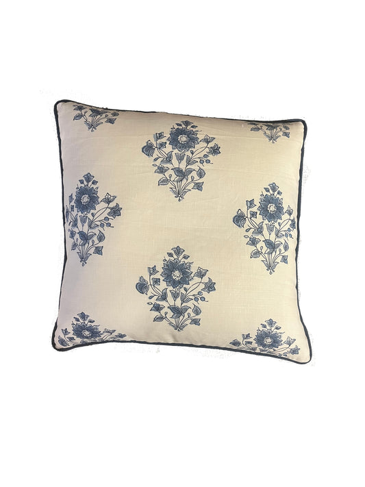Blue Floral with Blue Welting Throw Pillow