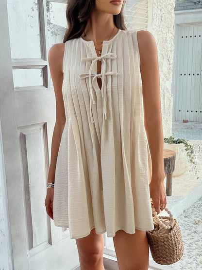 Tie Pleated Sleeveless Dress