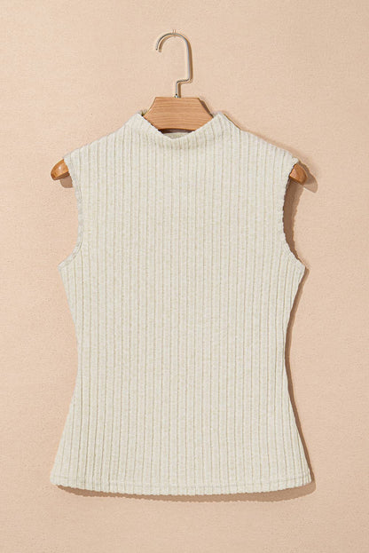 Ribbed Knit Mock Neck Tank Top