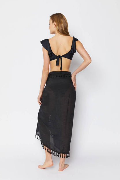 Long Wrap Cover Up with Tassel Detail