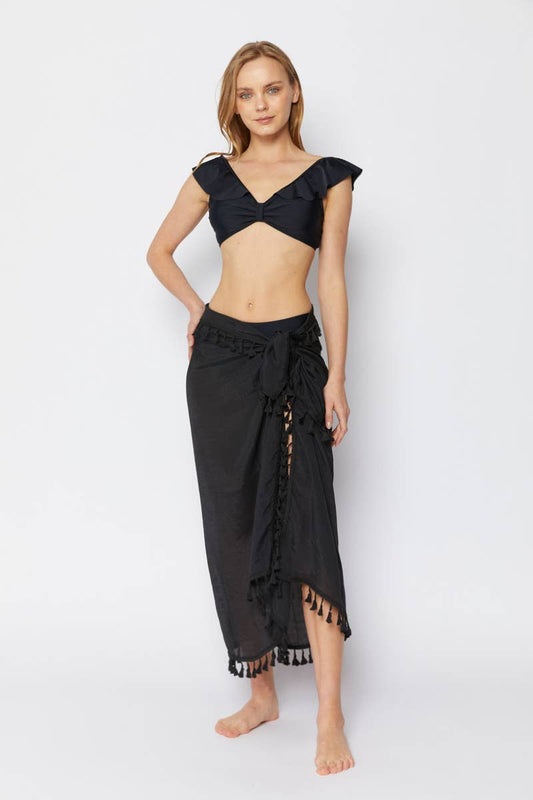 Long Wrap Cover Up with Tassel Detail