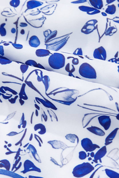 Floral Print Square Neck Bubble Sleeve High Waist Maxi Dress