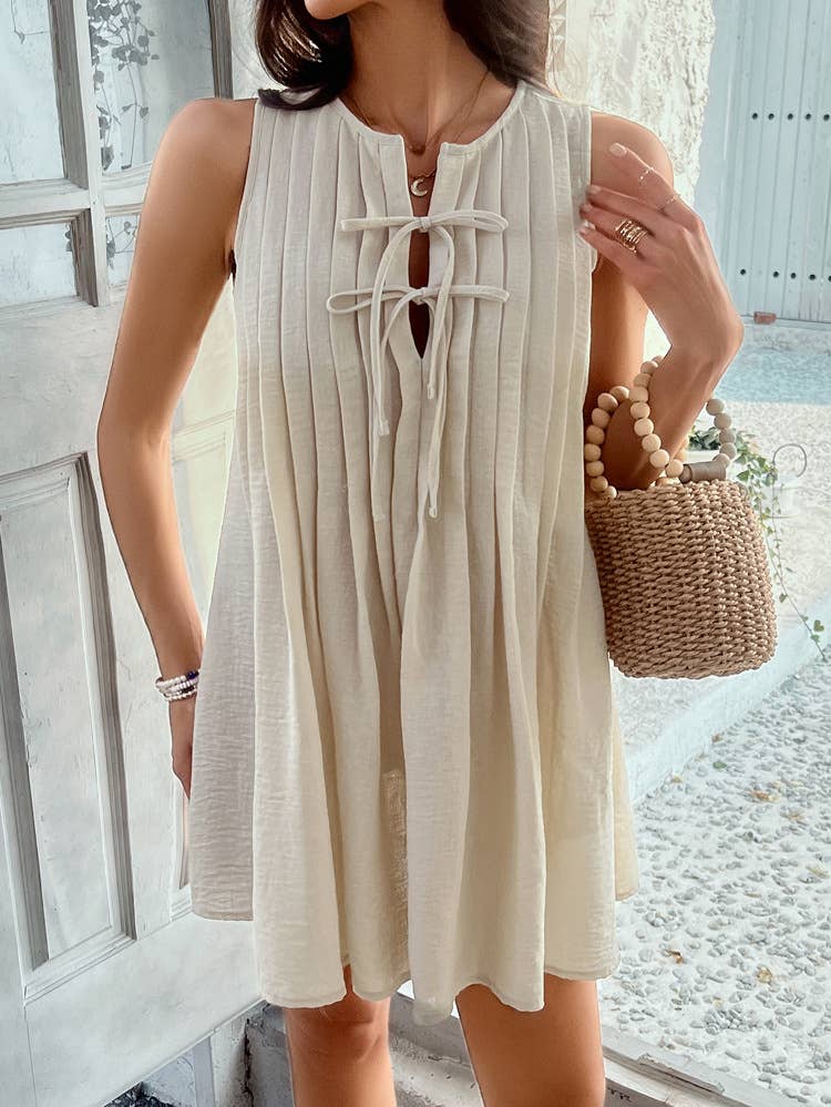 Tie Pleated Sleeveless Dress