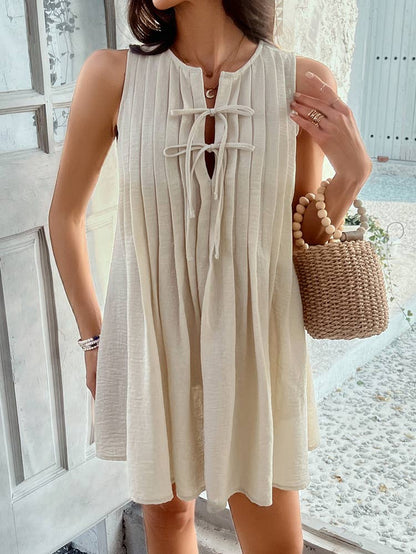 Tie Pleated Sleeveless Dress