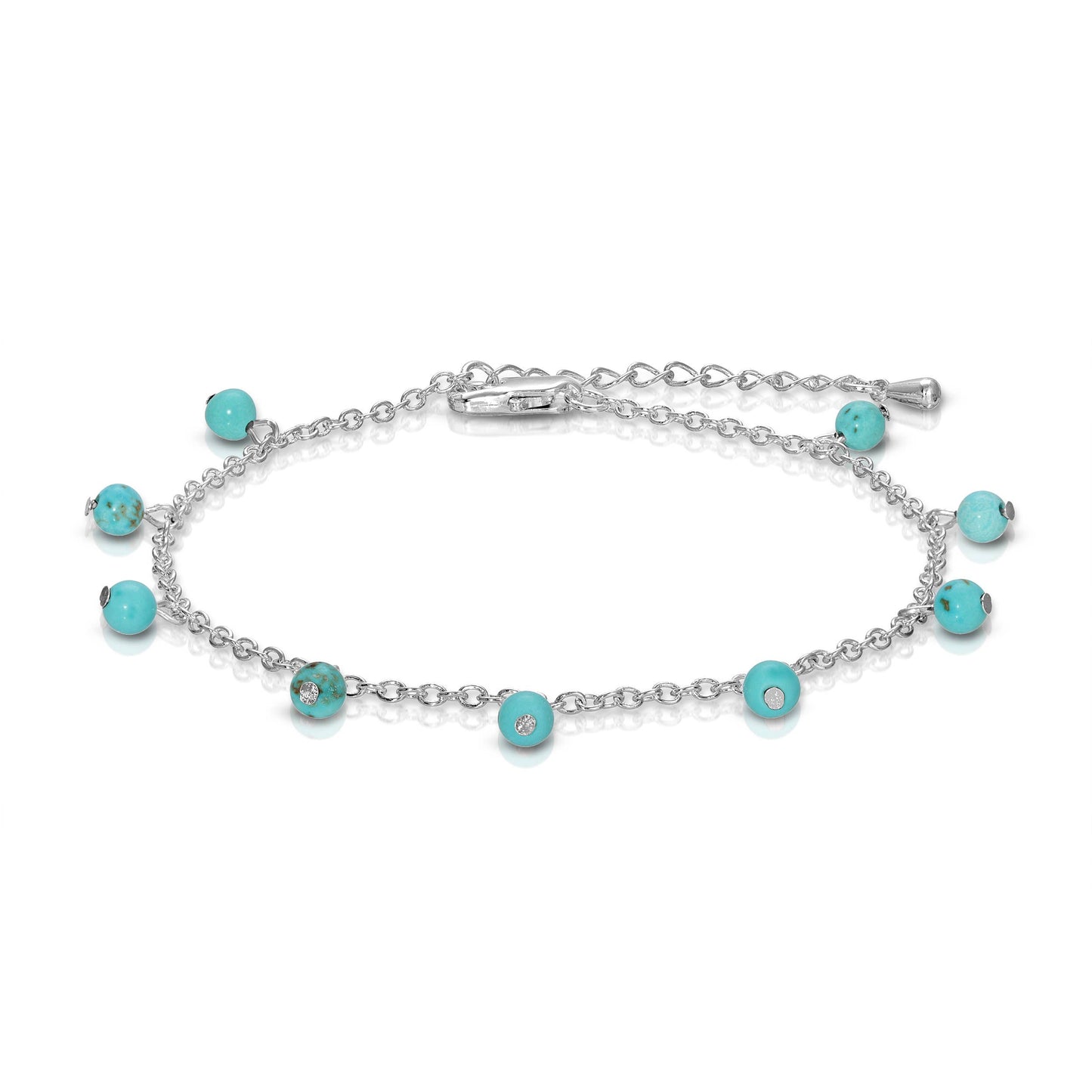 Ankle Bracelet - Silver chain & Turquoise Howlite gemstones