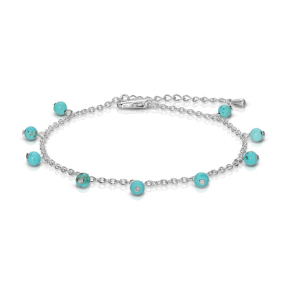 Ankle Bracelet - Silver chain & Turquoise Howlite gemstones