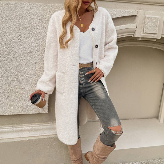 Cardigan Ribbed Pocket Trench Coat Jacket Apricot