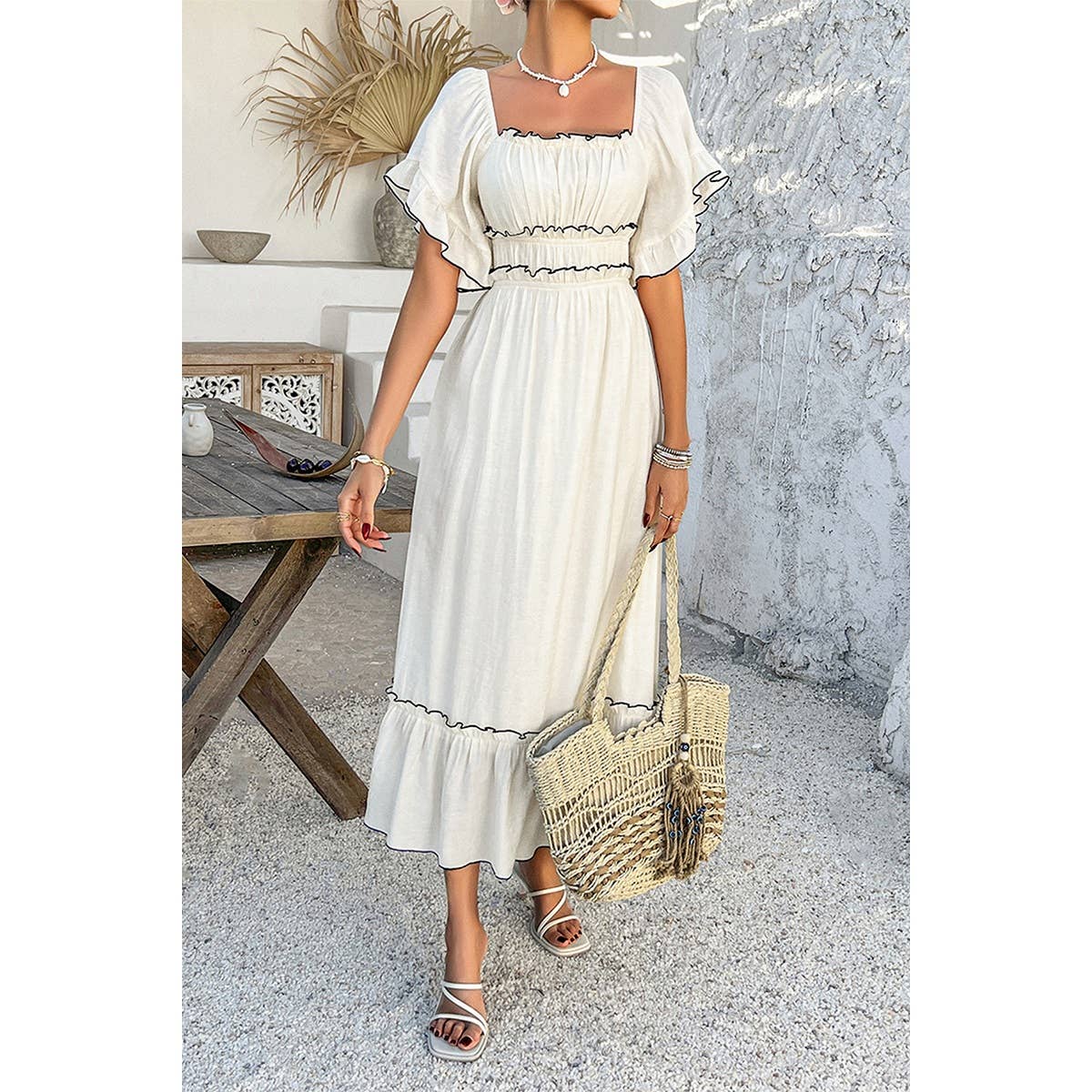 Off Shoulder Ruffle Trim Dress