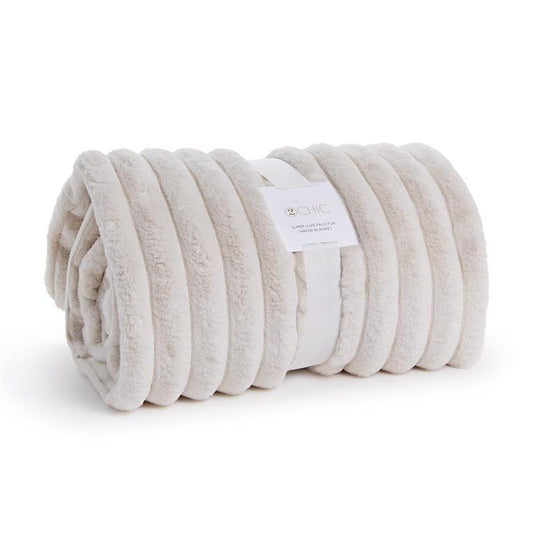 Two's Company Faux Fur White Throw Blanket