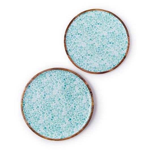 Set of 2 Drops Hand-Crafted Wood Round Tray