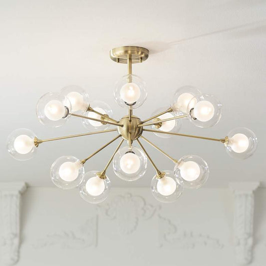 LIGHTING: 15-Light Glass Brass Sputnik Ceiling Light